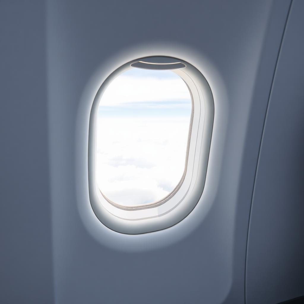 Airplane window above the clouds - travel at 30,000 feet